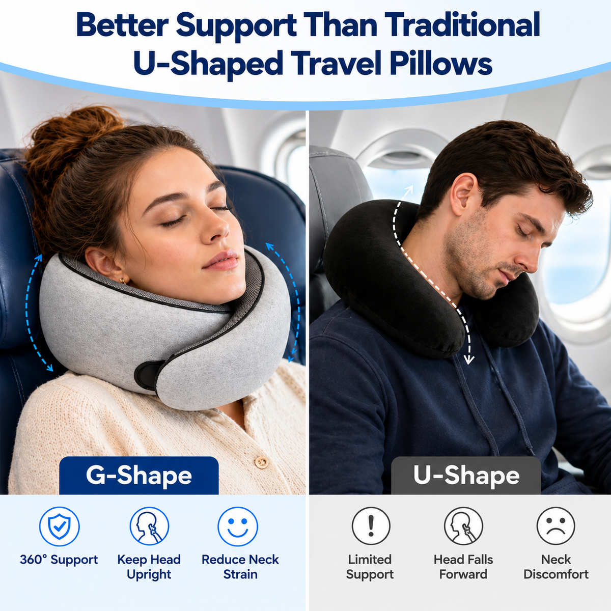 Memory foam neck pillow for flights and long journeys.