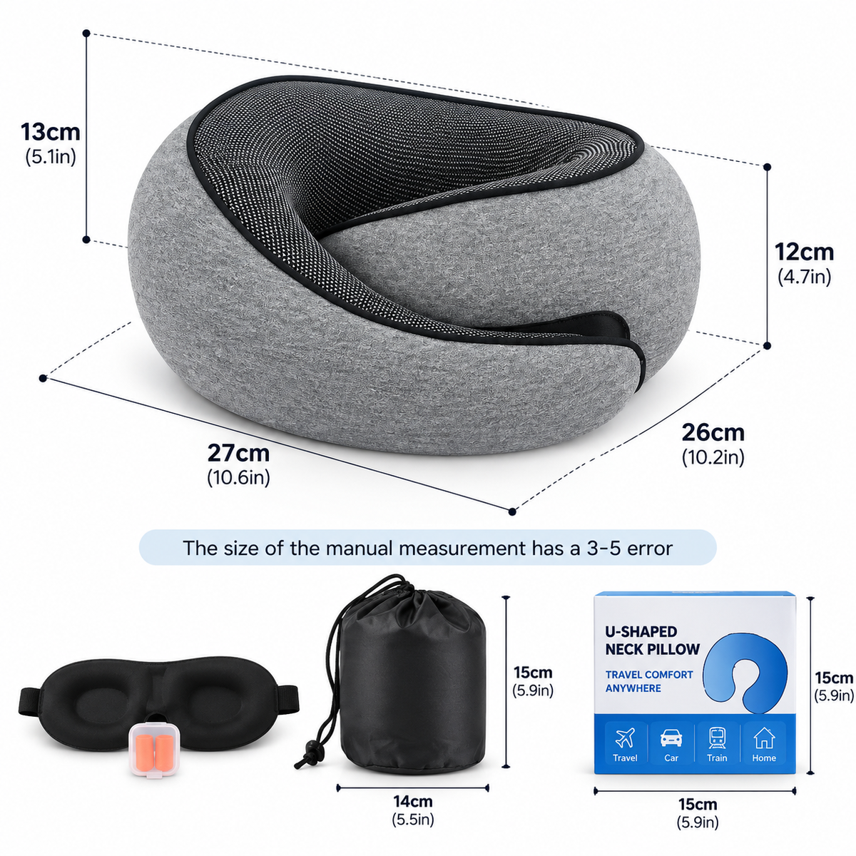 Adjustable strap on a memory foam travel neck pillow.
