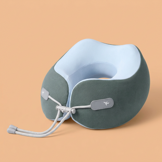 Nuvianeck memory foam travel neck pillow with U-shaped design.