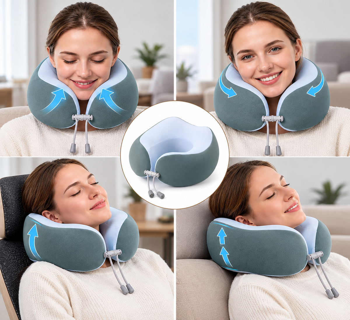 U-shaped neck pillow for comfortable road trip travel.